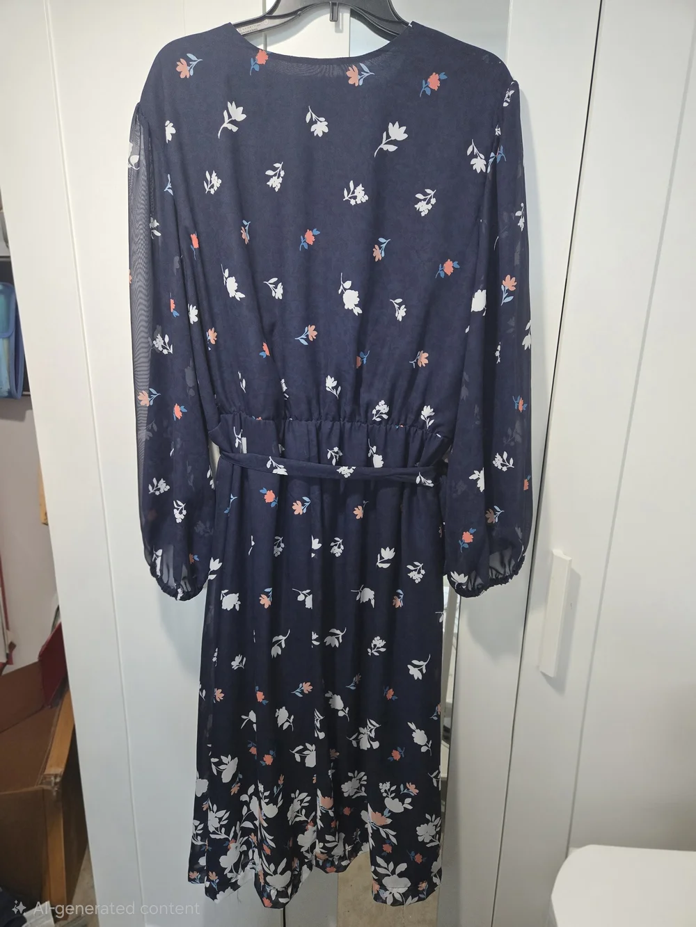 Robbie Bee Navy Blue Floral Wrap Dress